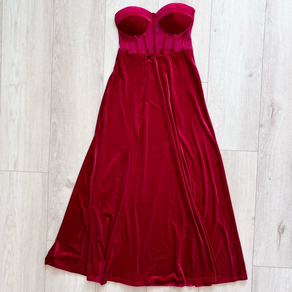 SHEIN red velvet shear tube top sweetheart neckline floor length dress size 6